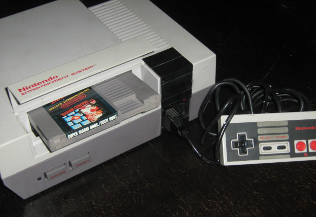 Nintendo Entertainment System with a Super Mario Bros cartridge, a game containing approximately 40 kB of data
