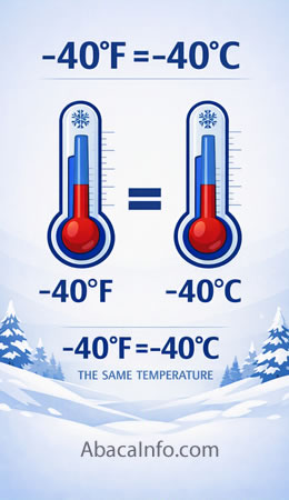 Minus forty degrees Fahrenheit equals minus forty degrees Celsius.